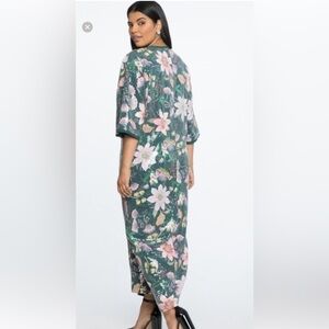 Eloquii green floral Sequin Vneck Kaftan dress Sz 14-16